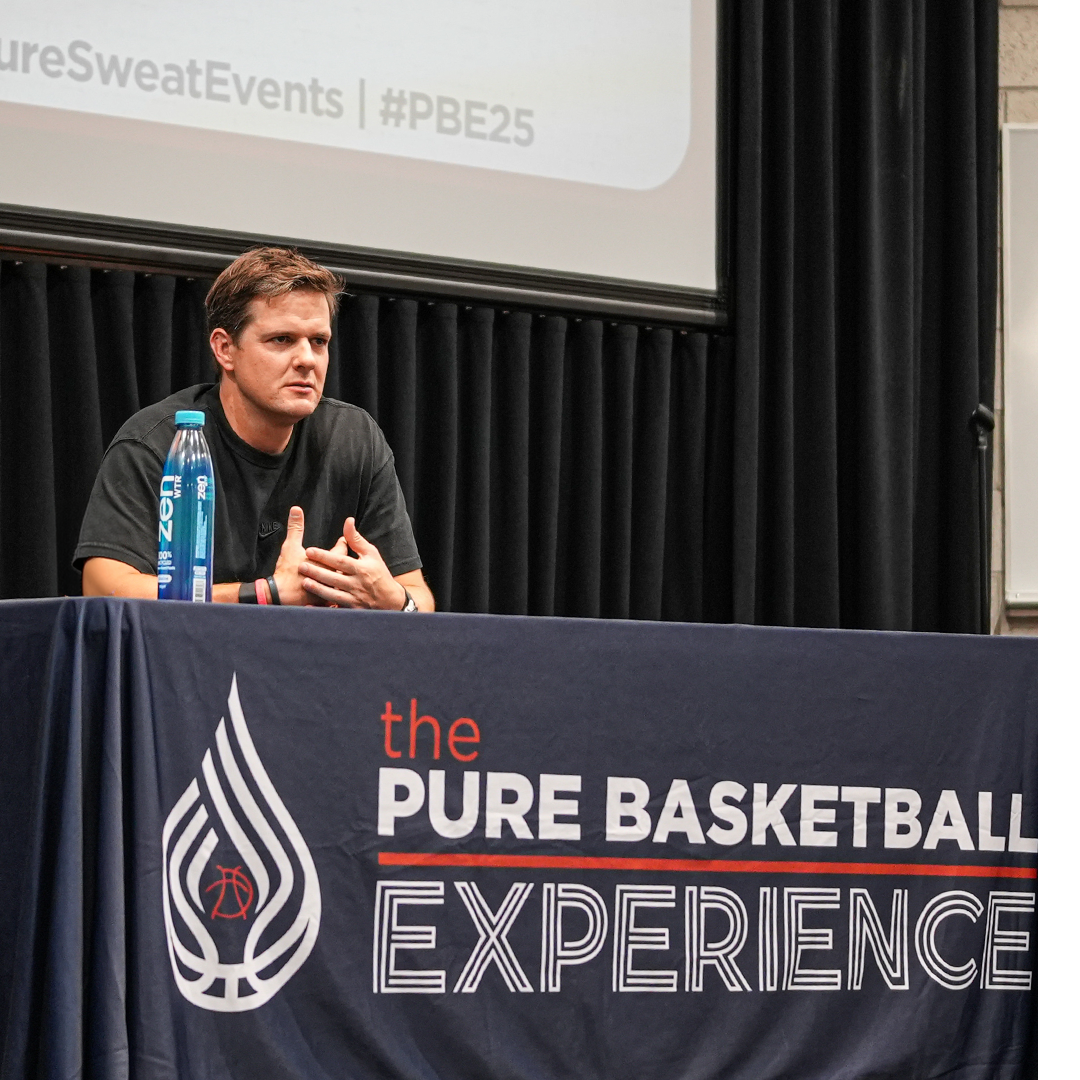 Will Hardy speaking at the Pure Basketball Experience